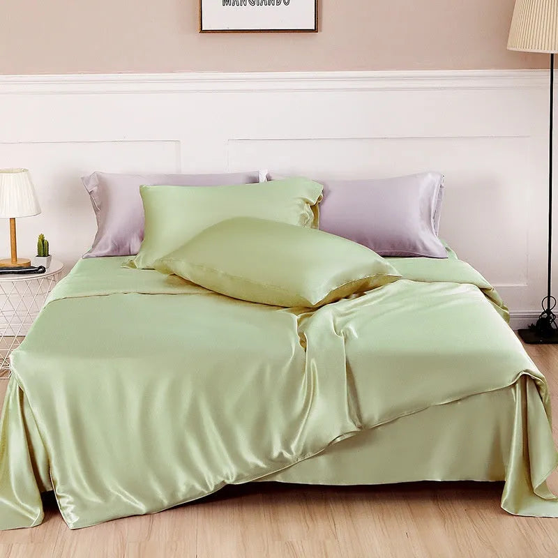 Pure silk duvet cover in a solid colour, showing texture and available in multiple size options.