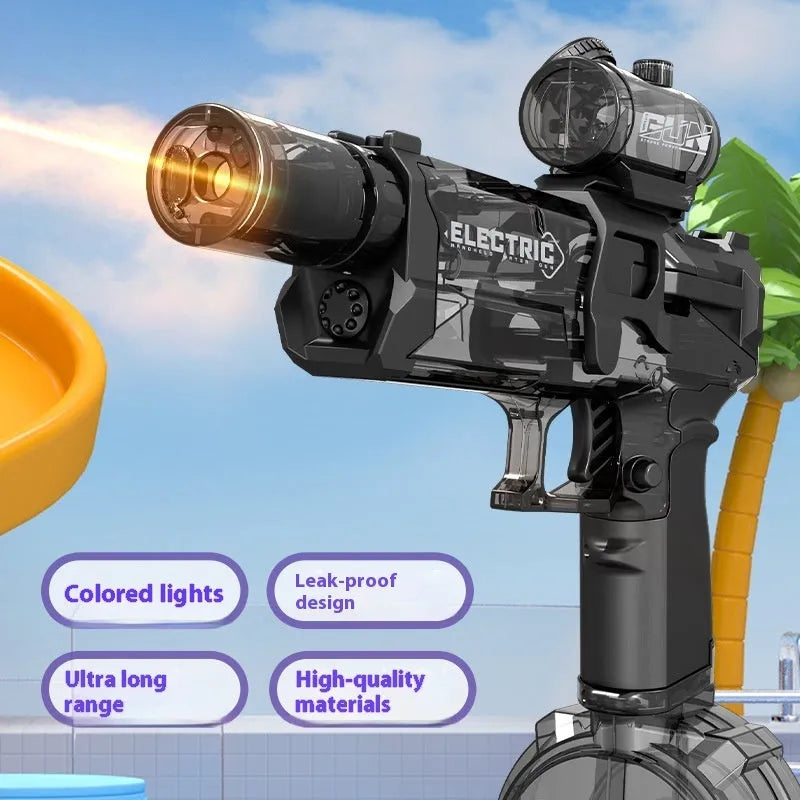 Electric water pistol toy with blue LED lights and automatic water spray function
