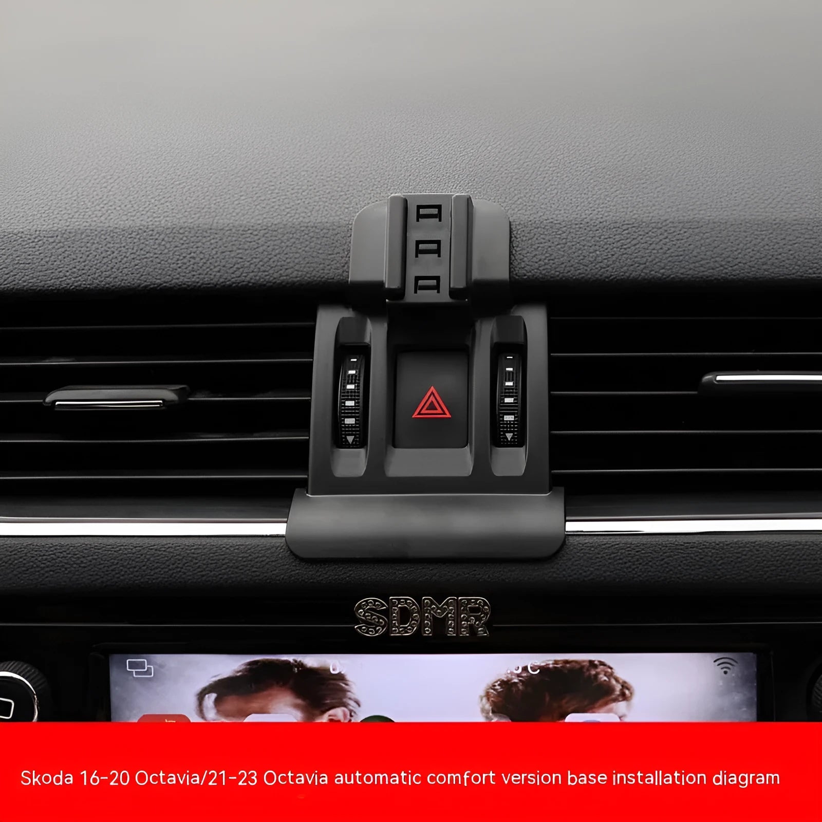 Snap-on car phone bracket mounted on Škoda air vent for mobile phone