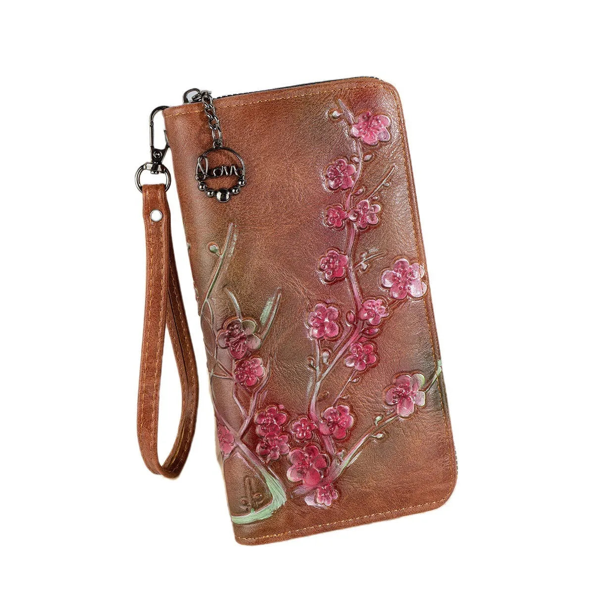 Chinese style handbag with embossed floral pattern and hand-painted design in vintage retro styling