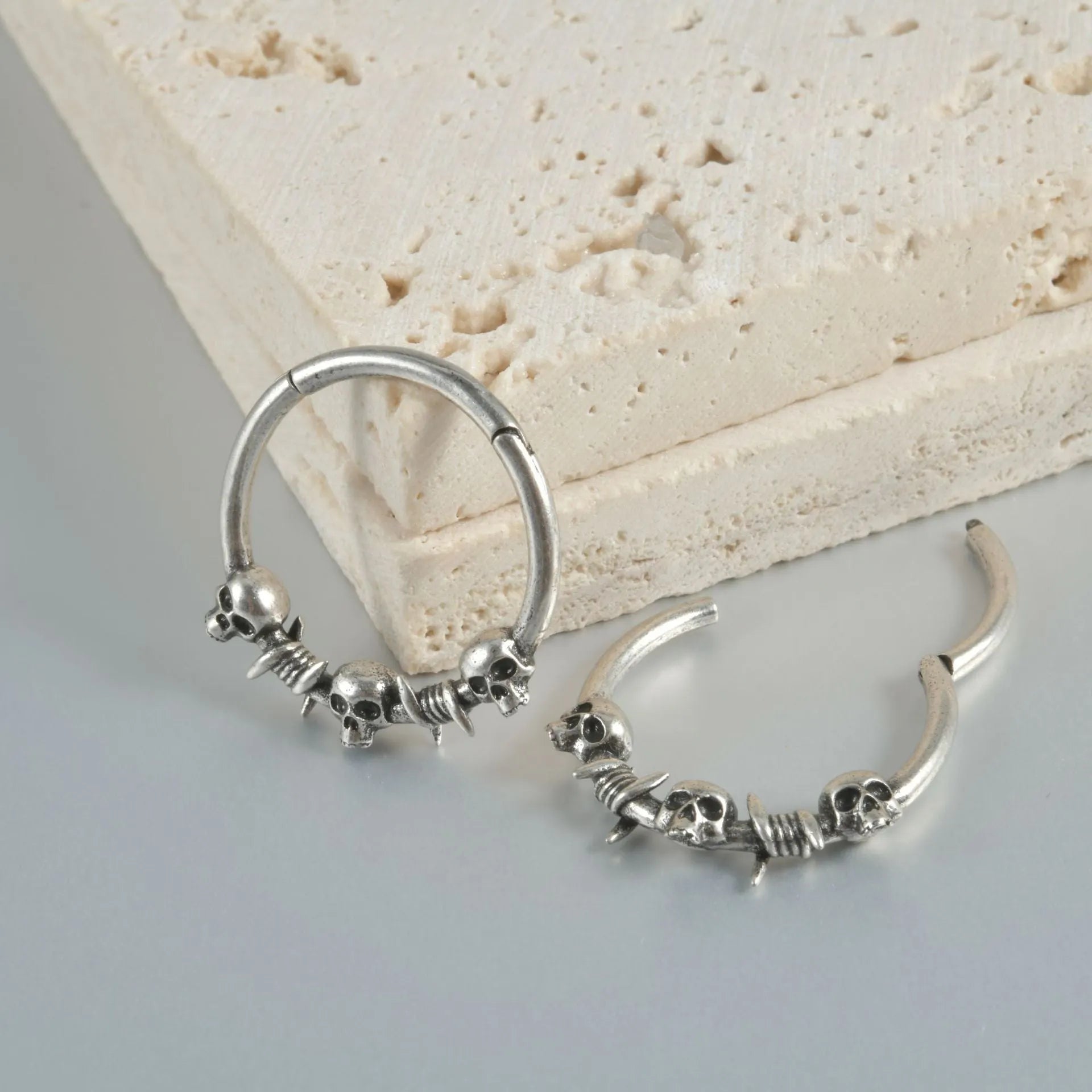 Copper punk earrings with vintage ghost head designs in antique silver or ancient gold finish