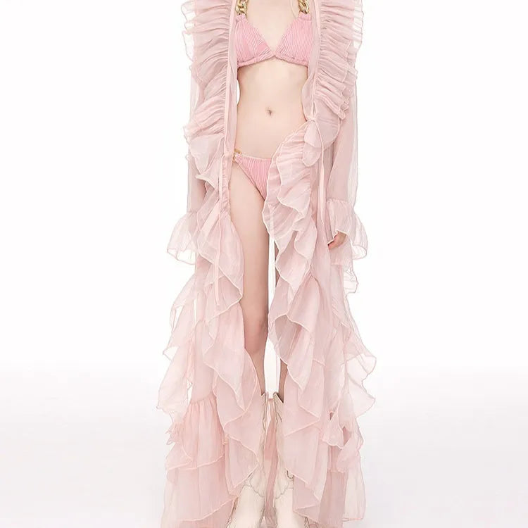 Women's pink bikini cover-up blouse triangle top with wireless chest pad polyester hot spring seaside vacation
