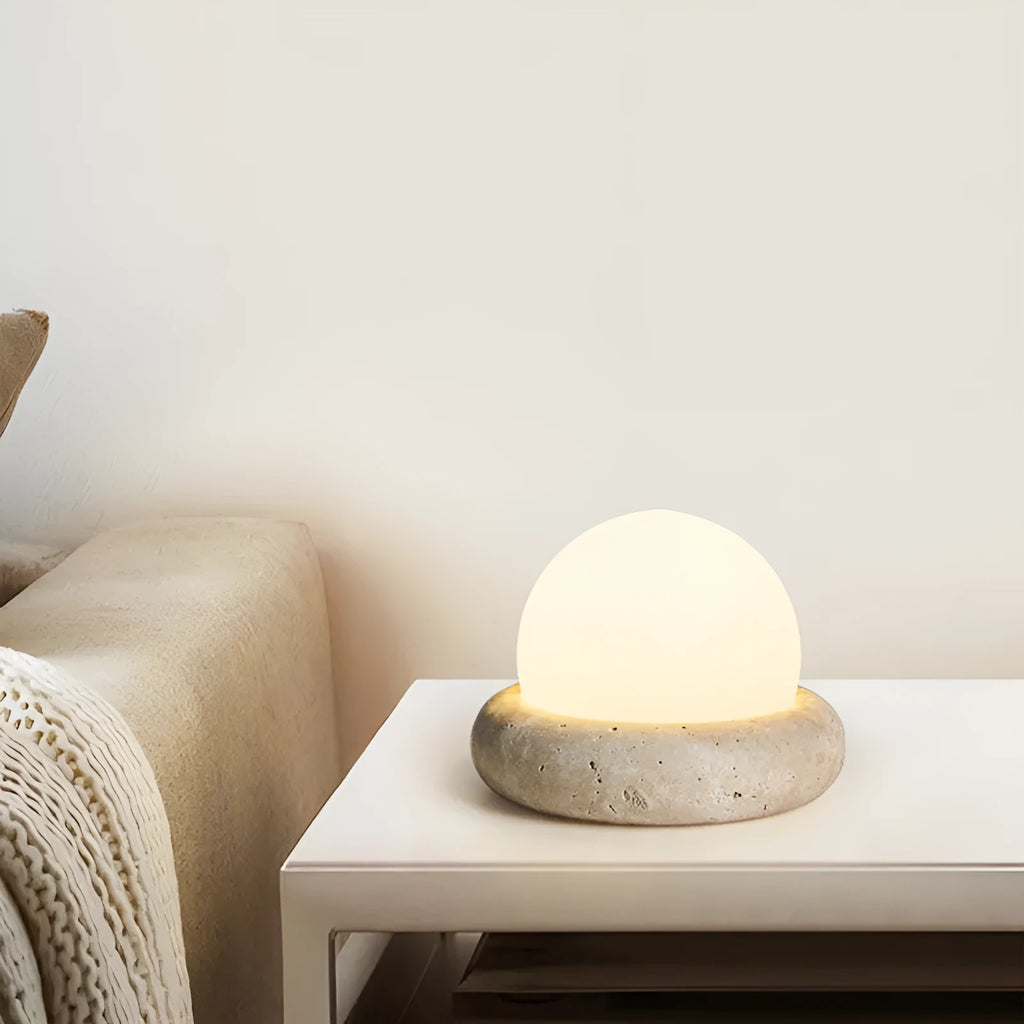 Cream coloured remote control bedside night lamp with 15.5cm diameter