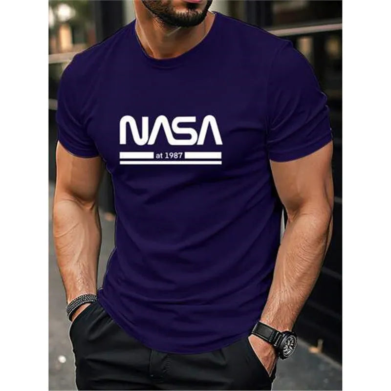 Men's slim-fit cotton t-shirt with printed letter patterns in multiple colour options