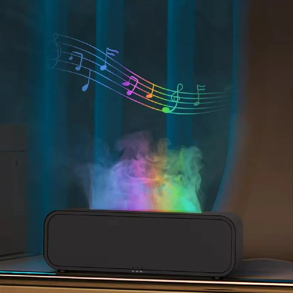 Black and white flame dynamic aroma diffuser with remote control and colour-changing light