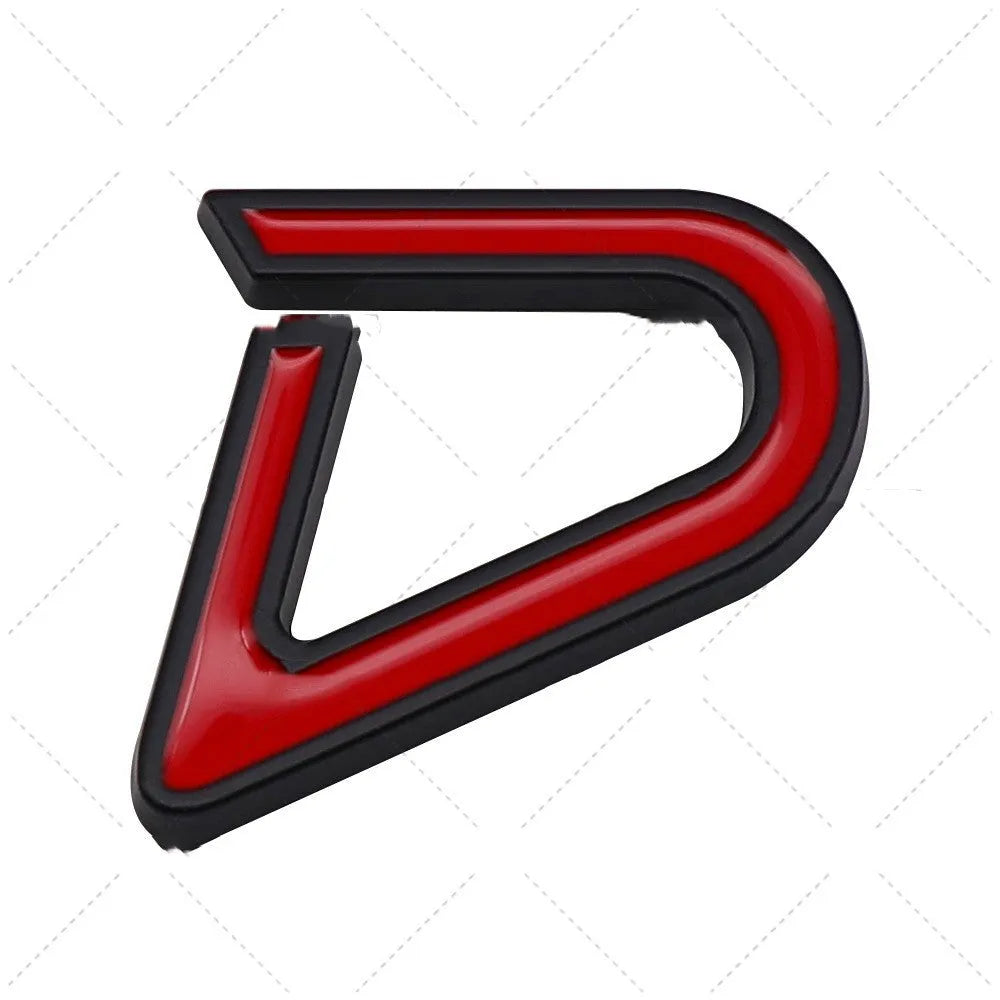Metal car bumper sticker decorative labels showing SD and D patterns in red silver and red black colour options