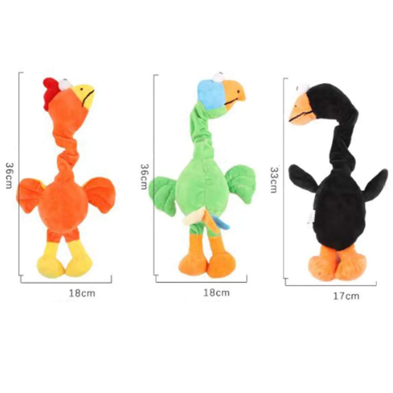 Screaming chicken squeaky dog toy in black, green or orange colours for bite-resistant chewing
