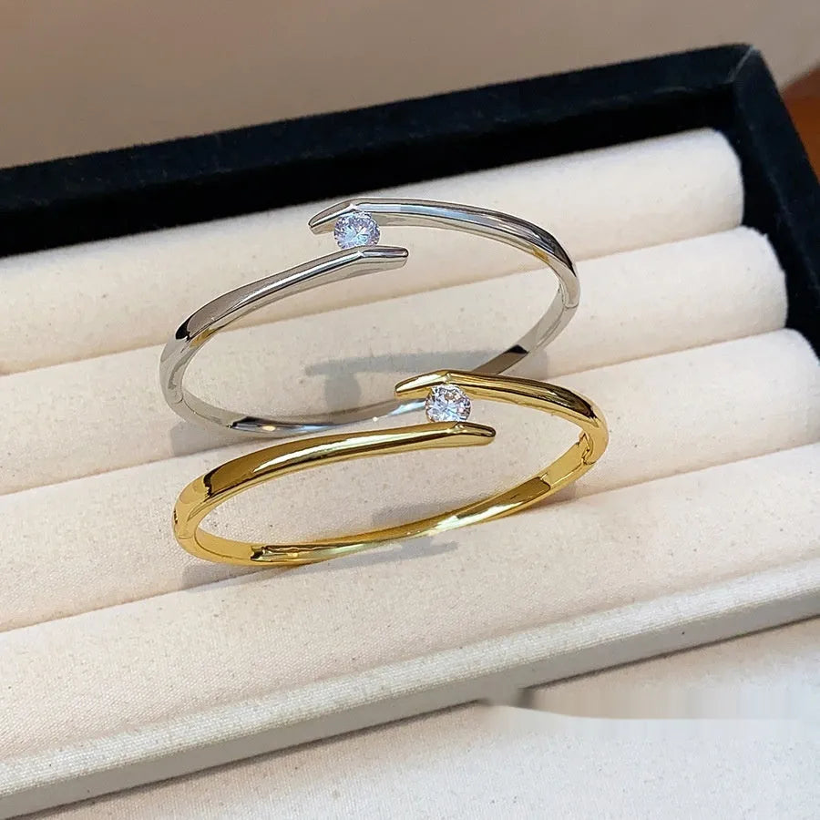 Gold real gold-plated round zirconia bracelet for women on copper base, light luxury style