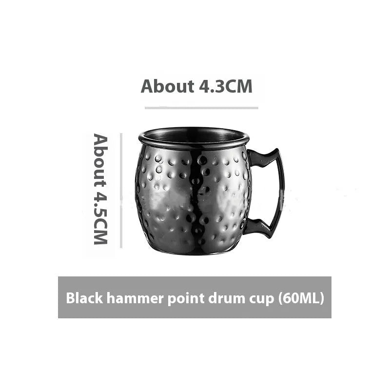 Stainless steel Moscow Mule cup with copper-plated finish in hammered and plain styles.