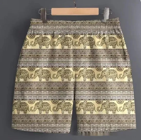 Men's casual polyester shorts in a striped pattern, shown in a size L, for outdoor sports and leisure wear.