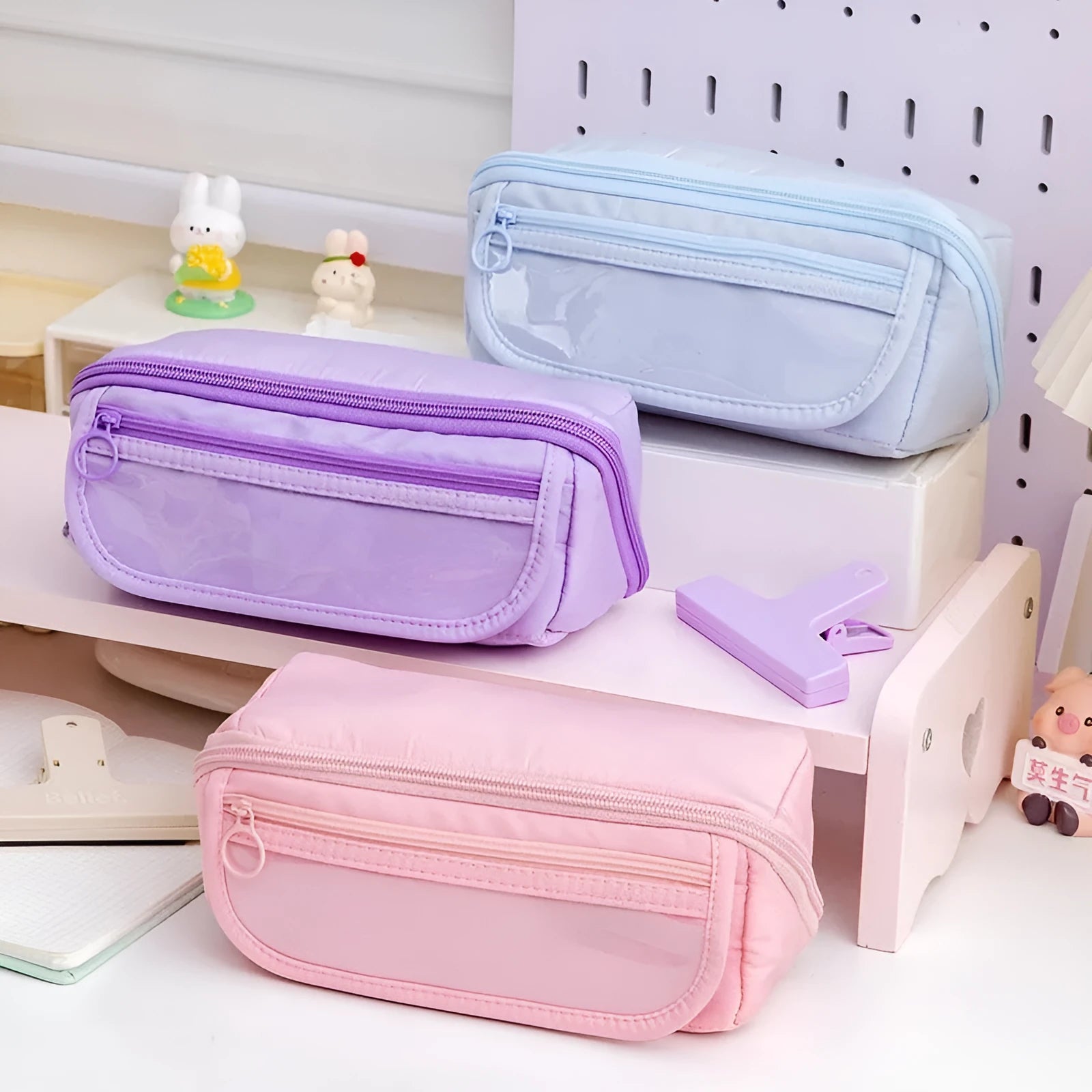 Korean canvas pencil case with ten-layer flip design in six colour options