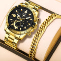 Men's gold business quartz watch with stainless steel strap and 10mm slim case