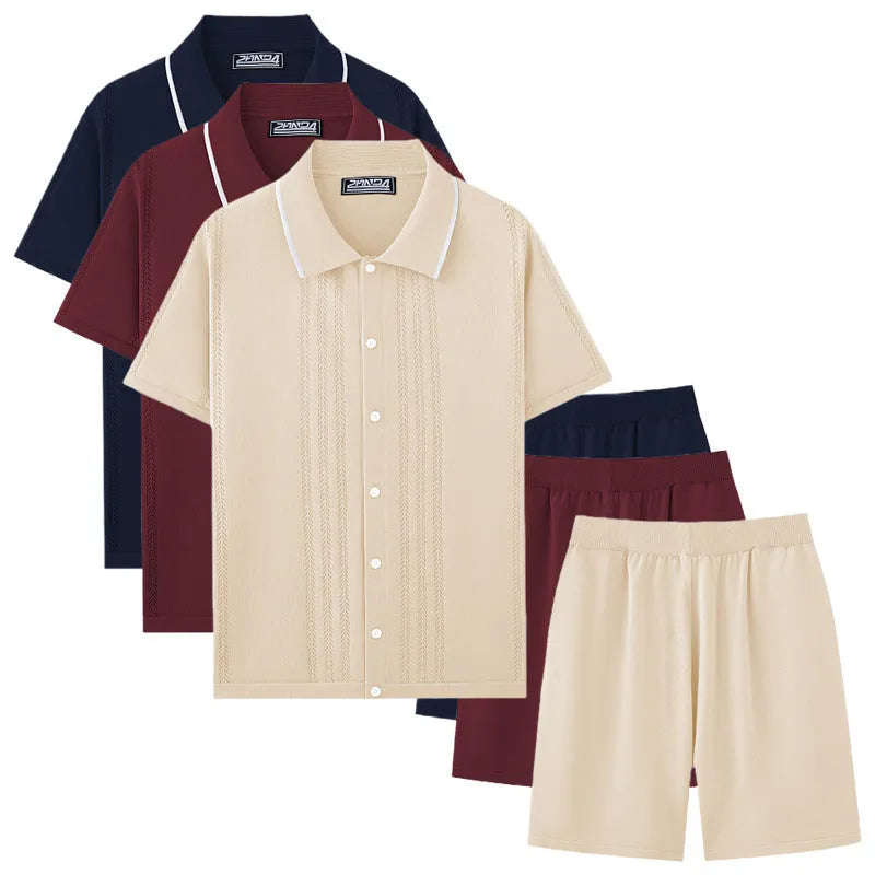 Tencel business casual two-piece set with short sleeve top and shorts in khaki colour