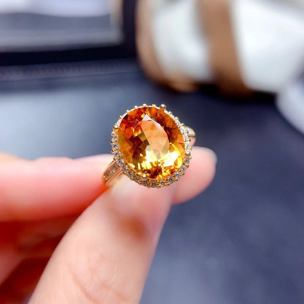 Natural citrine gold yellow diamond open ring on copper with adjustable geometric shape