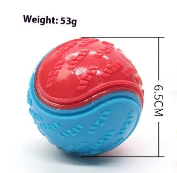 Red and blue TPR rubber dog training ball with squeaker, 6.5cm in diameter