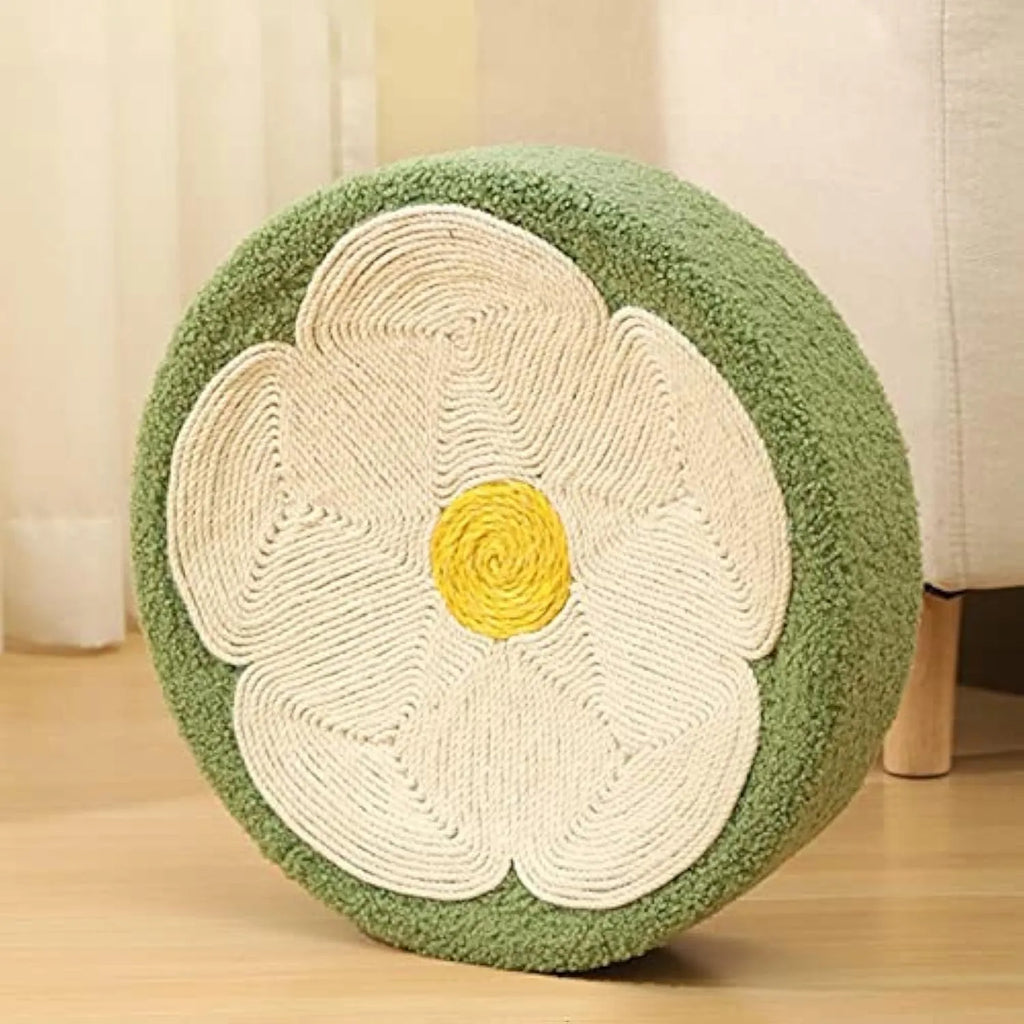 Green round cat scratcher bowl lounge bed with sisal scratching surface