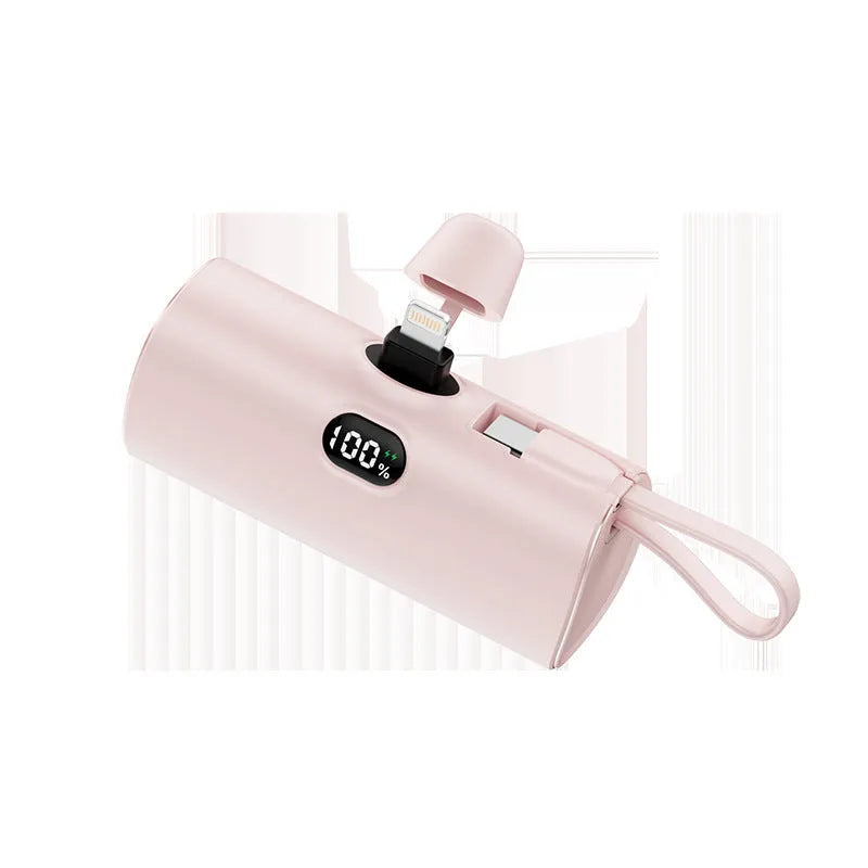 Capsule digital display wireless pocket power bank with built-in plug in multiple colours