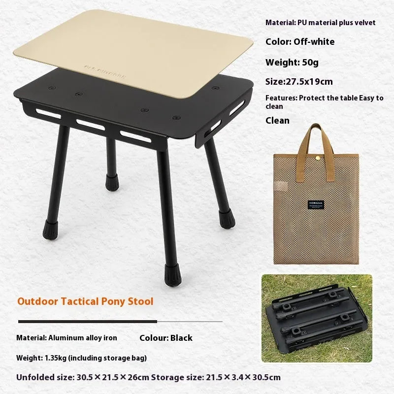 CLS aluminium folding camping stool in army green, shown extended as a seat and converted into a small table.