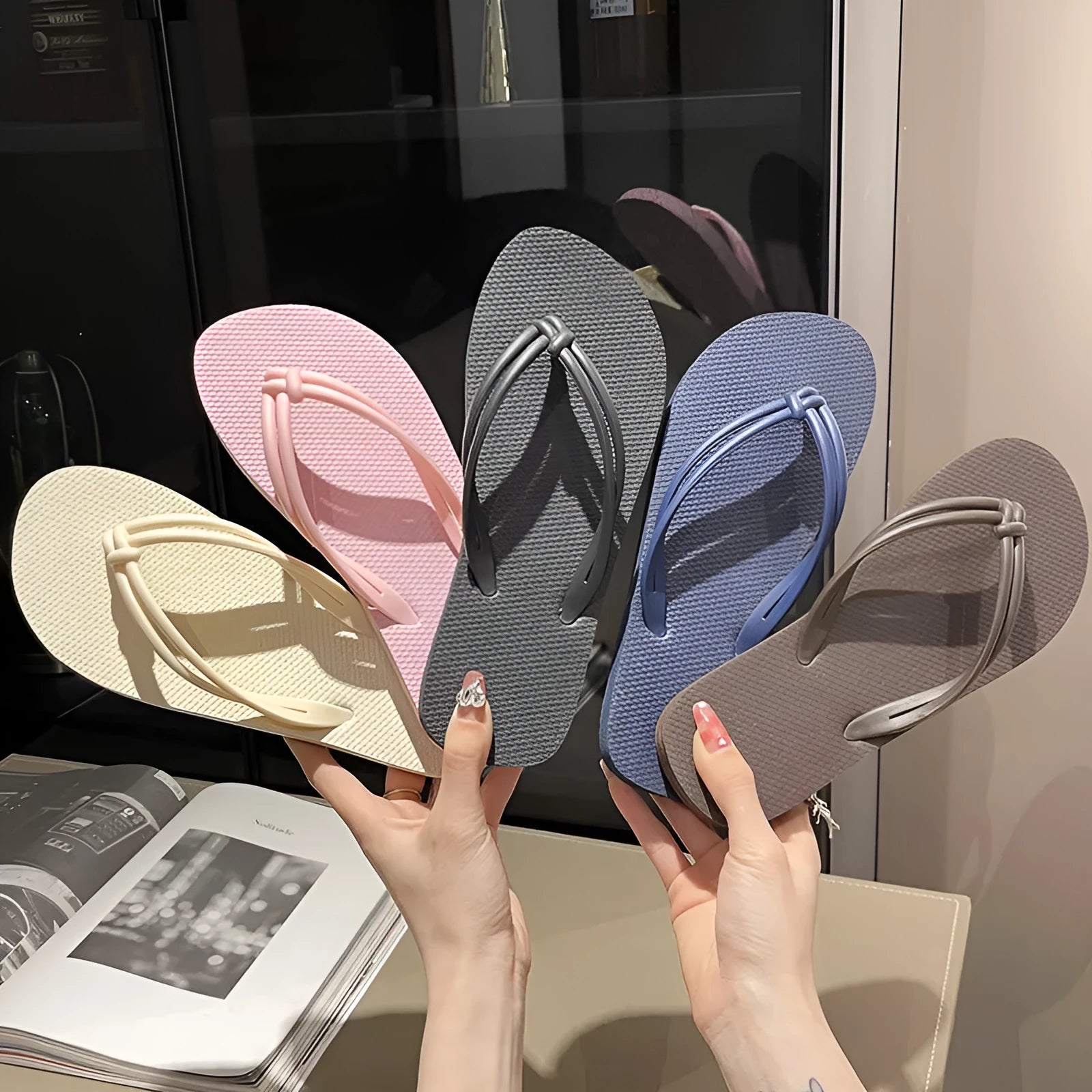 Men's casual flip flops with toe covering design in five colour options on PVC injection moulded sole