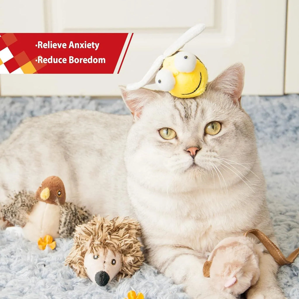 Yellow flannelette bee-shaped electronic cat toy with motion-activated squeaking function
