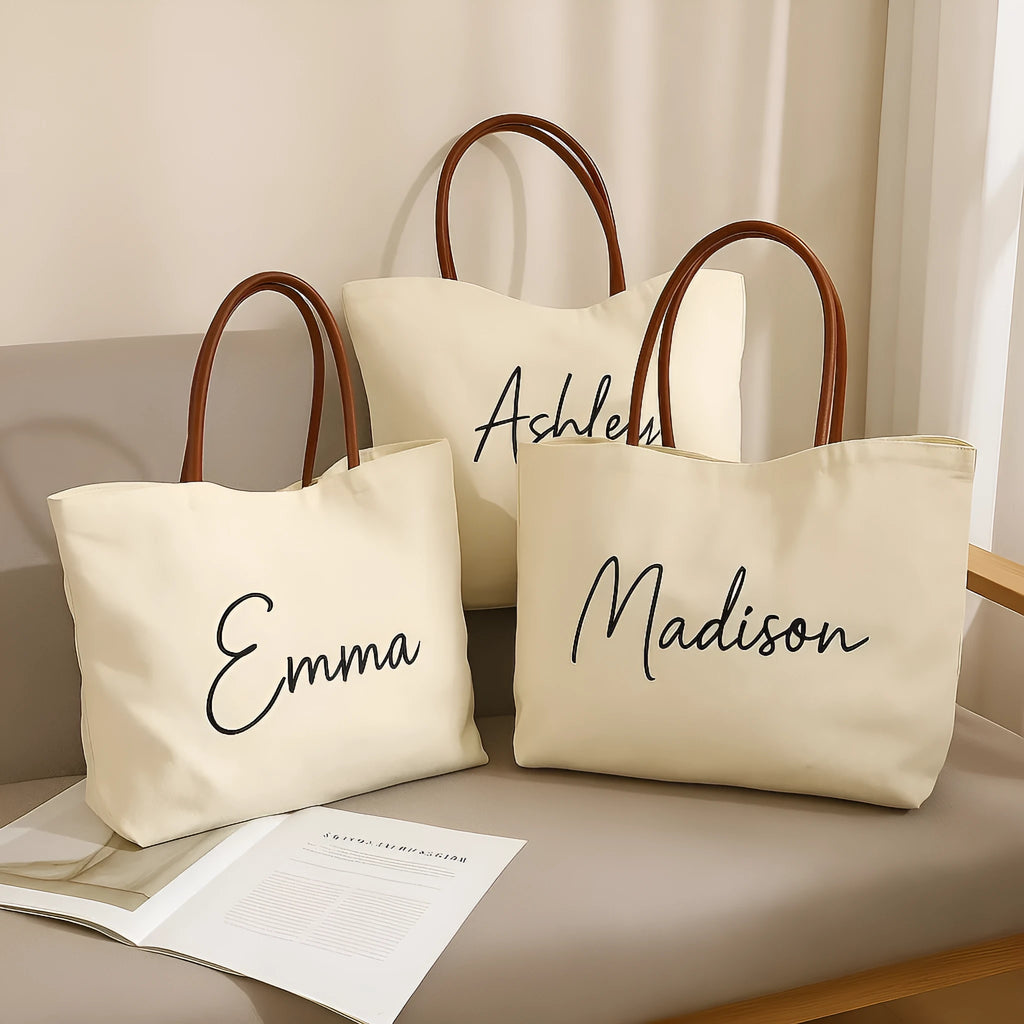 Large natural cotton canvas tote bag with wide straps, shown in beige white colour.