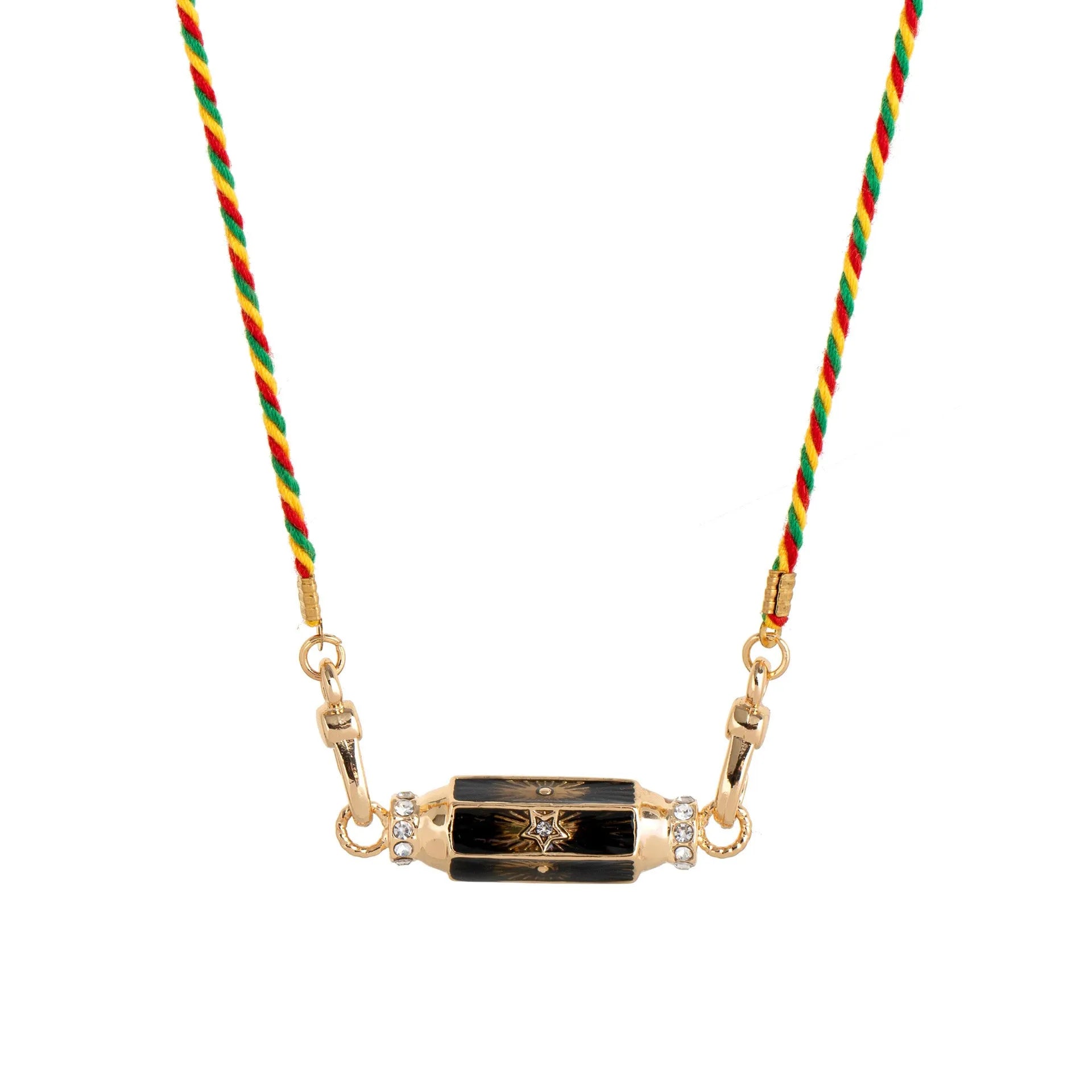 Copper geometry pendant necklace for men with star and eye motifs in blue colour on regular chain