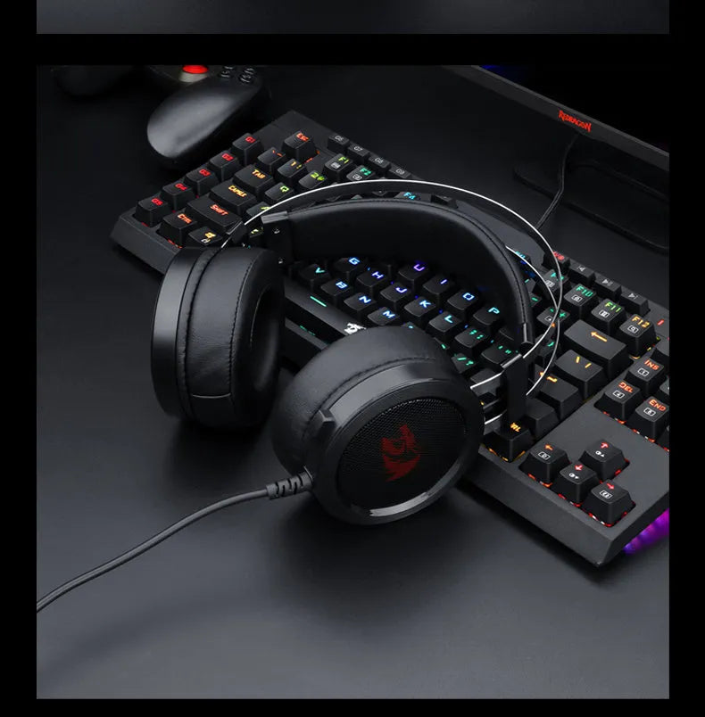 Black wired computer gaming headset with 3.5mm plug and 2-metre cable for desktop use