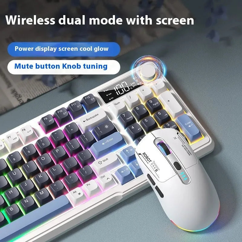 Wireless Bluetooth keyboard and mouse combo with mechanical-style keys in blue and white colour scheme