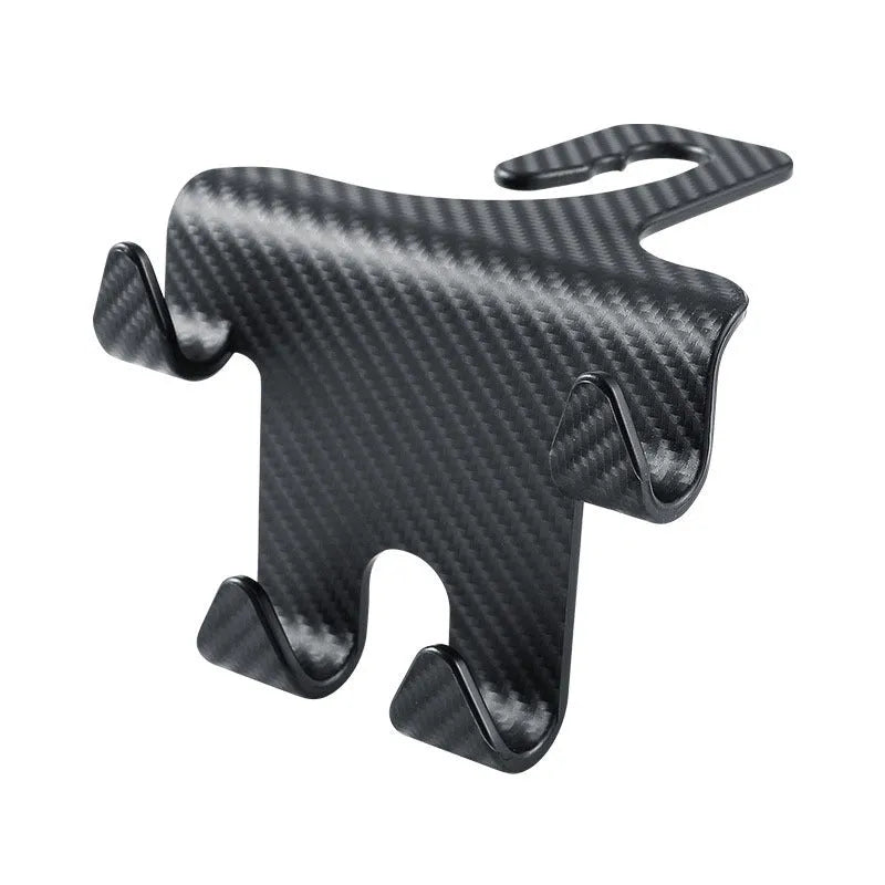 Black ABS plastic car hook with integrated mobile phone holder bracket for rear seat backs.