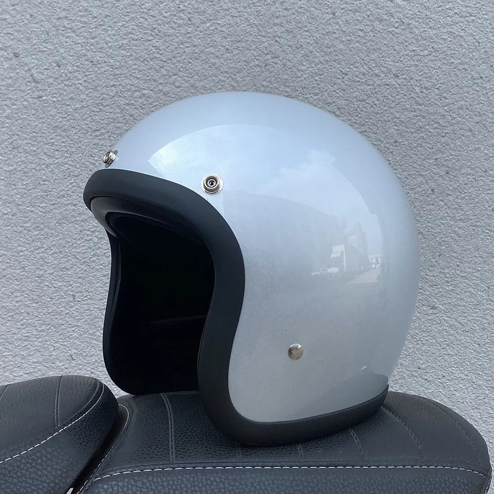 FRP retro half helmet for electric motorcycle commuting available in multiple colours and sizes