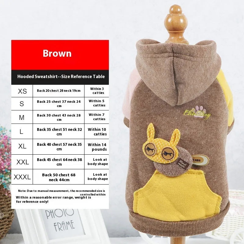 Cotton dog sweatshirt in brown, green, or pink colours for casual pet wear.