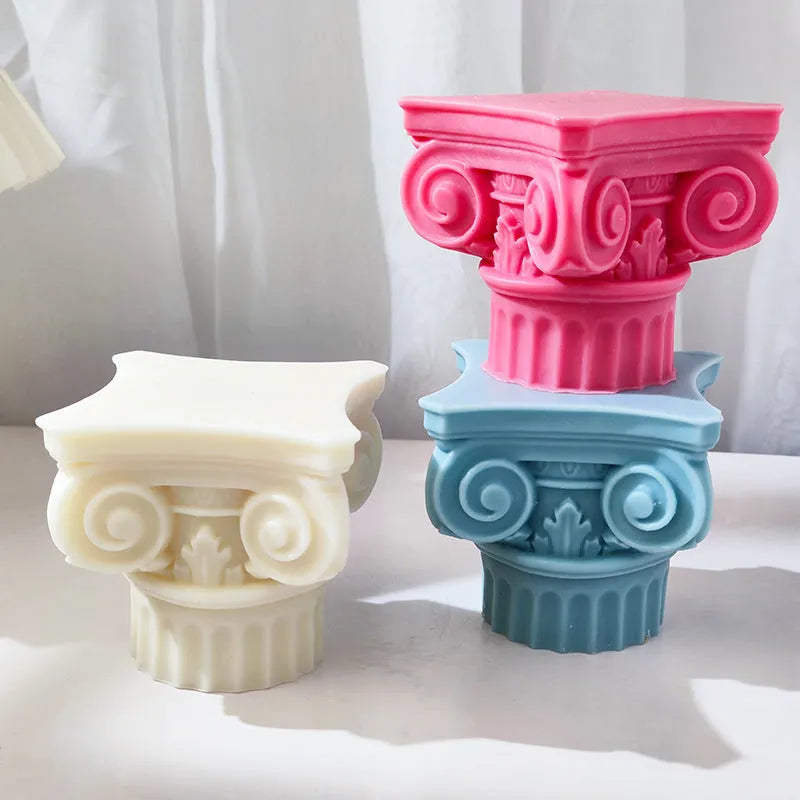 A tall, irregular-shaped Roman pillar silicone mould for candles and crafts.