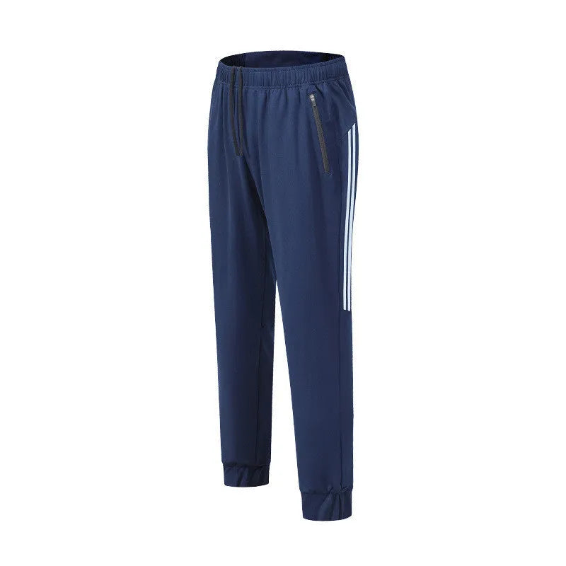 Men's black running trousers with mid-waist design and full-length cut for exercise activities