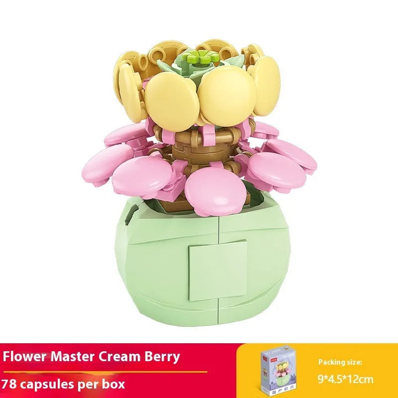Plastic building blocks flower pot model in a colourful design for teenagers aged 7-14