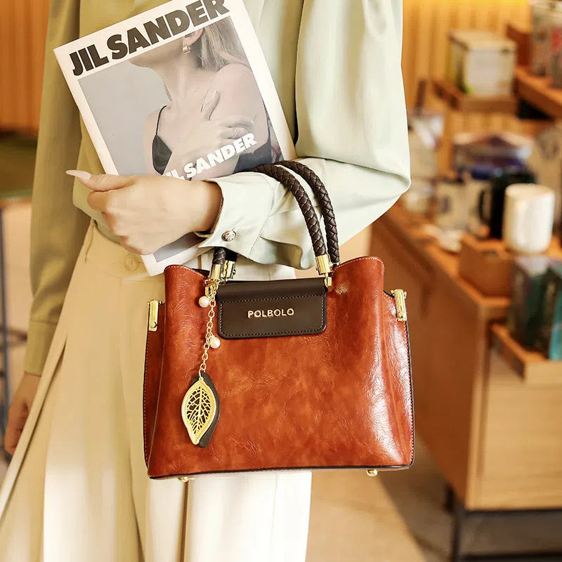 Genuine leather tote bag for women large capacity horizontal rectangular casual travel bag with internal pockets