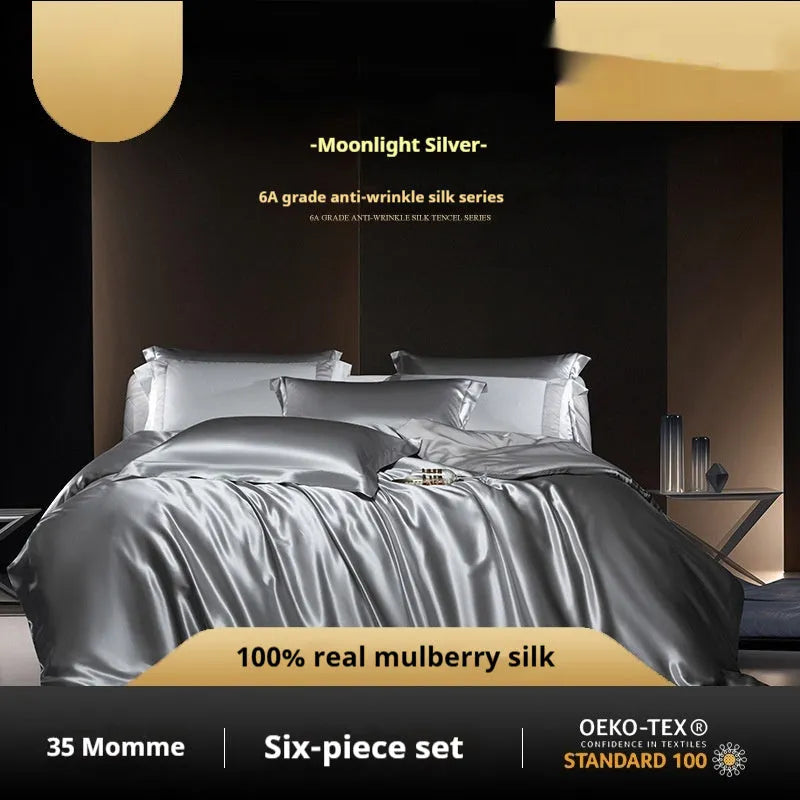 Silk four-piece quilt cover set in solid colour light luxury styling