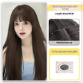 Forehead lace black long straight full-head wig with side bangs in high temperature fibre material