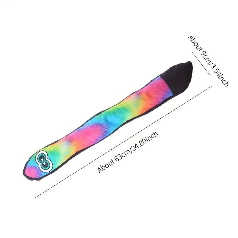 Multicolour striped print snake-shaped plush dog squeaky toy for interactive chew play