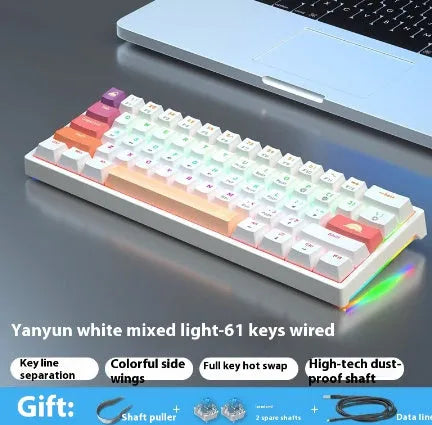 Bluish-black 61-key mechanical keyboard with wired USB cable on desktop
