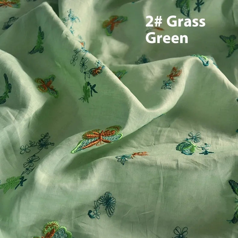 Pure ramie embroidery cloth fabric for Hanfu in beige, green and dark green colours