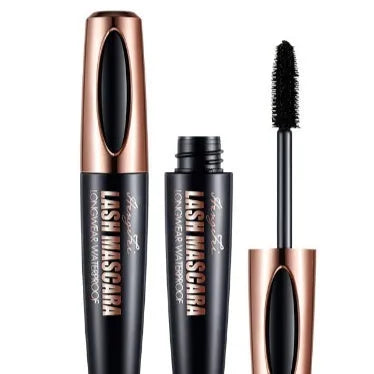 Black waterproof mascara tube with thick curling brush applicator