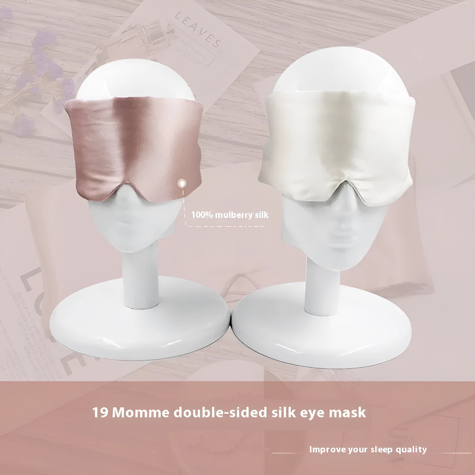 Mulberry silk sleep eye mask showing champagne gold colour option for light blocking comfort