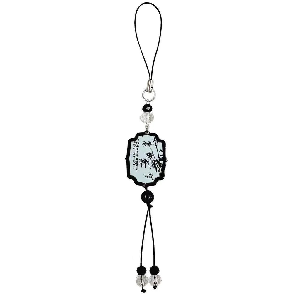 Chinese style plants pattern pendant keychain with baked varnish beads for schoolbag decoration