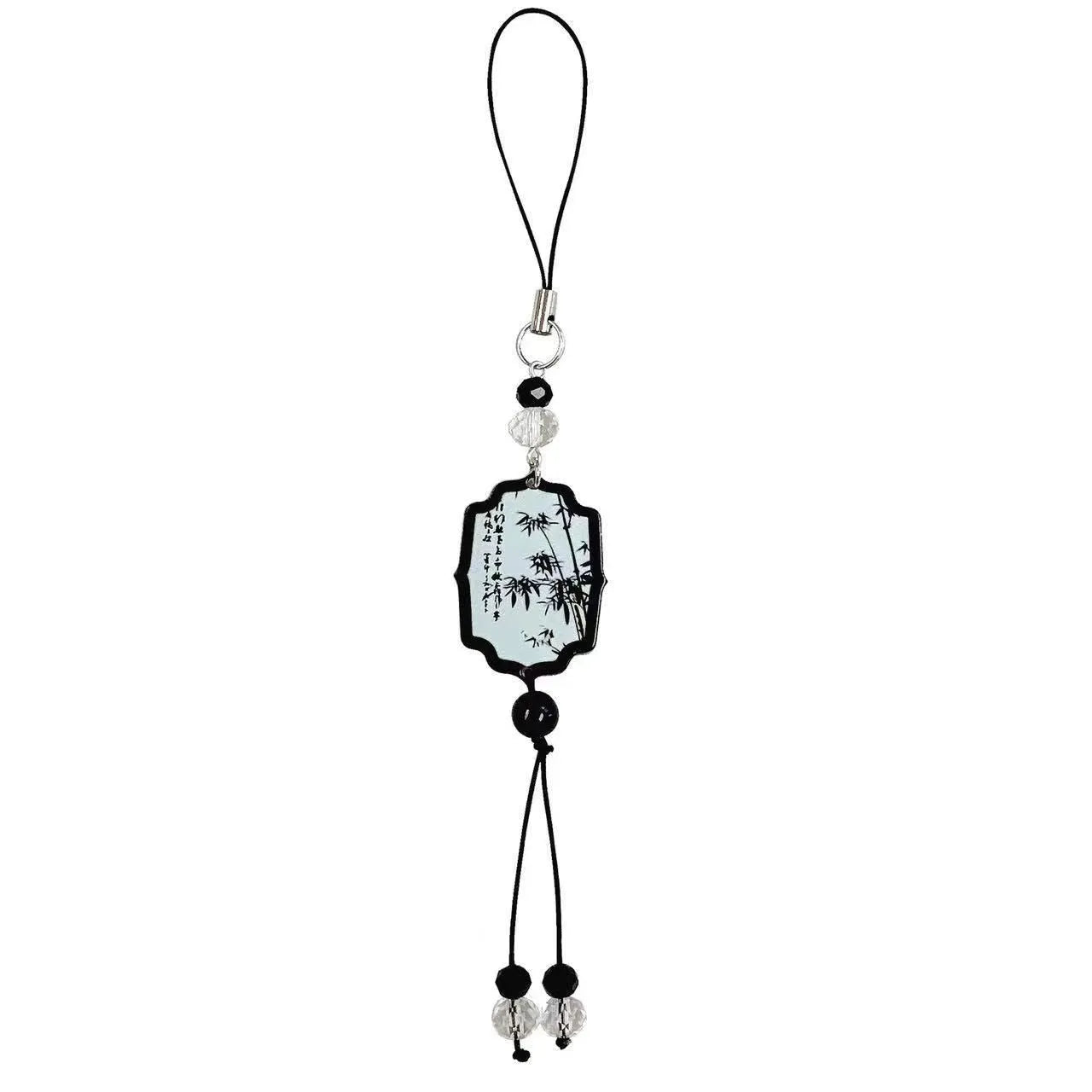 Chinese style plants pattern pendant keychain with baked varnish beads for schoolbag decoration