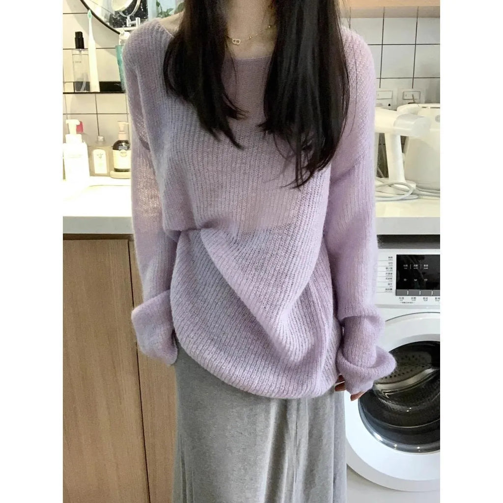 Purple women's blouse with hollow out detailing and princess sleeves