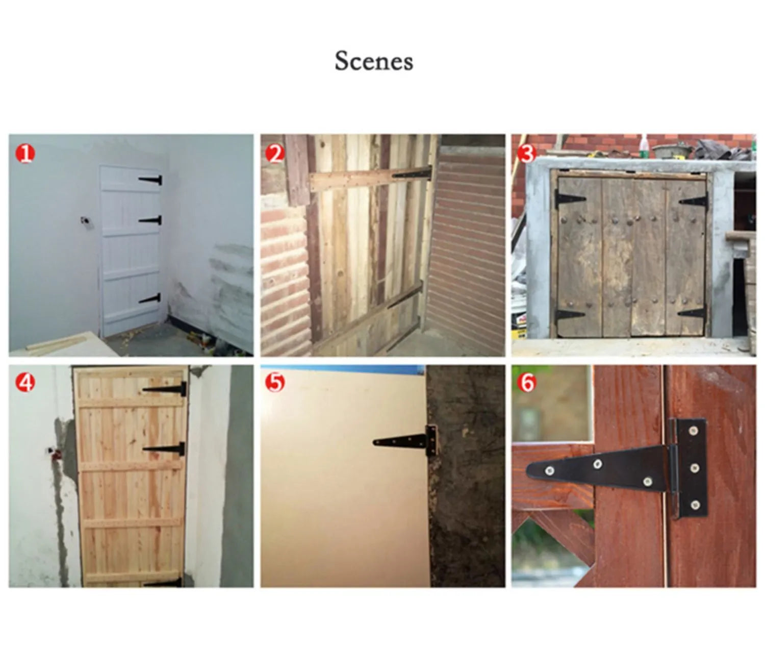 T-shaped iron door hinge for wooden gates, shown in straight arm design.