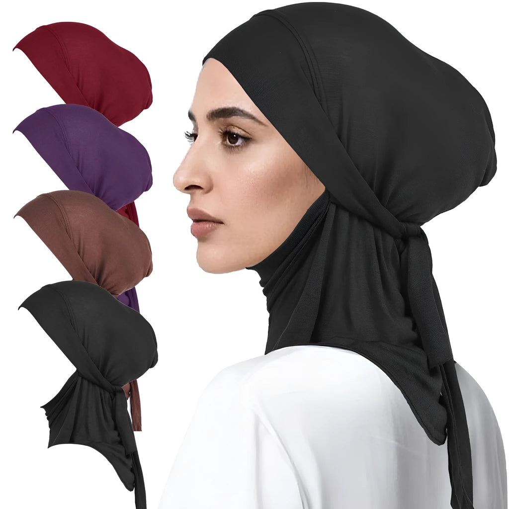 Women's hand-embroidered polyester dome crown headscarf in black – winter sun protection and warmth