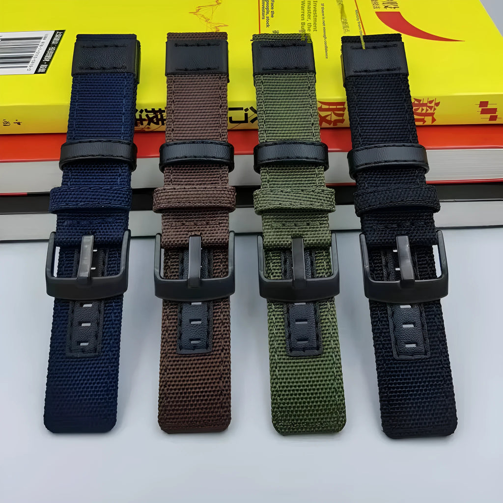 Oxford cloth canvas watch strap showing multiple width and colour options