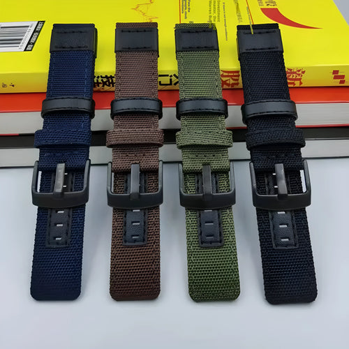 Oxford cloth canvas watch strap showing multiple width and colour options