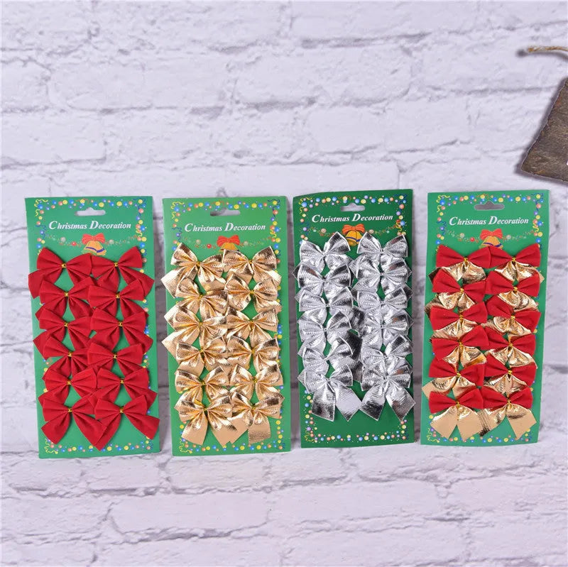Red, Gold, Silver and Red Gold 5 cm polyester Christmas tree bow ornaments for decoration
